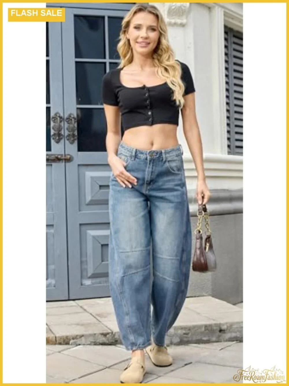 Women's Wide Leg Barrel Jeans Mid Rise Y2K Baggy Denim Ankle Pants